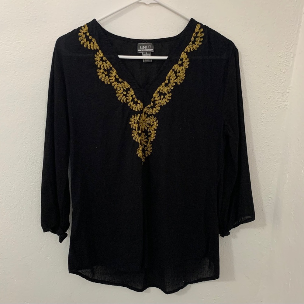 Unity Casual Black/Gold Embroidered Tunic - Small